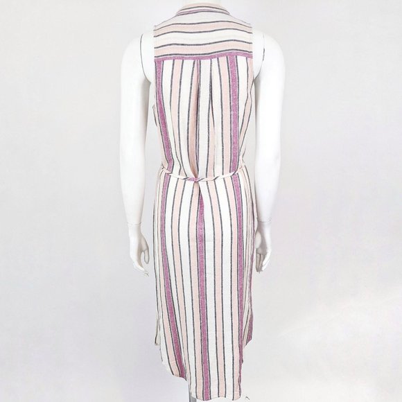 Splendid Linen Striped Shirt Dress NWT XS Pink Whi - Picture 5 of 9